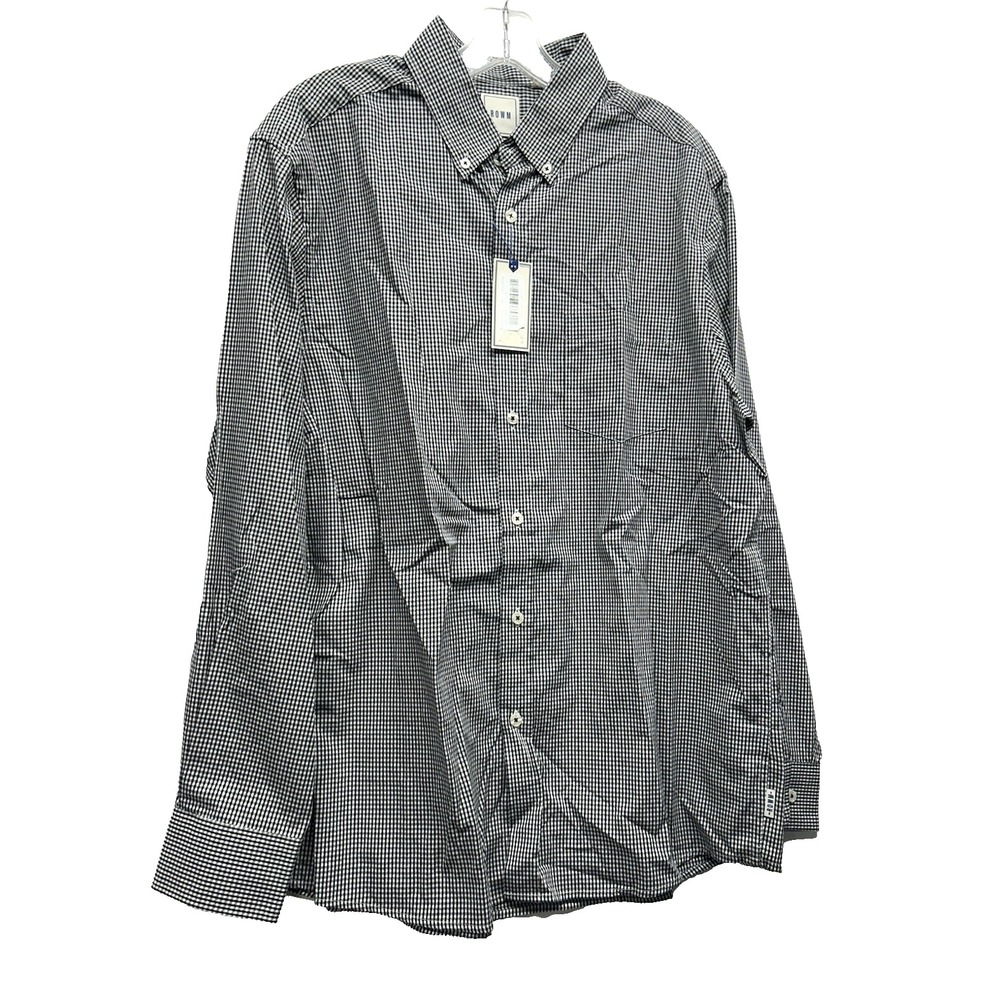 Rowm Cotton Large Black White Checked Long Sleeve Button Up Shirt (H2)